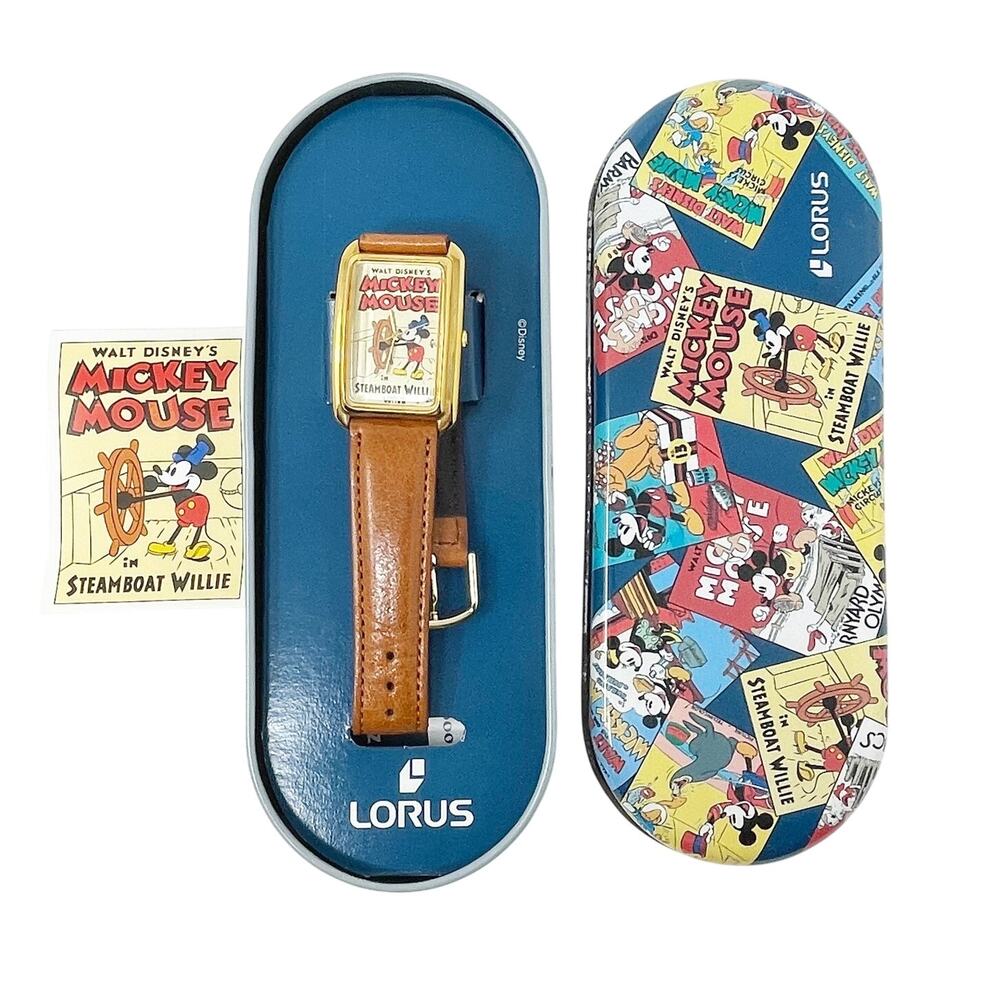 Vintage Lorus Steamboat Willie Mickey Mouse Disney Watch NOS Deadstock w Tin